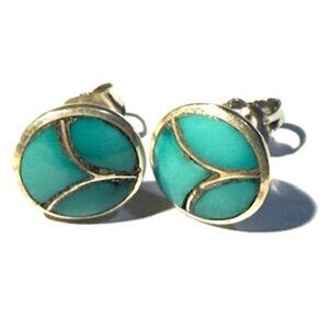 Vintage Silver and Turquoise Pierced Earrings